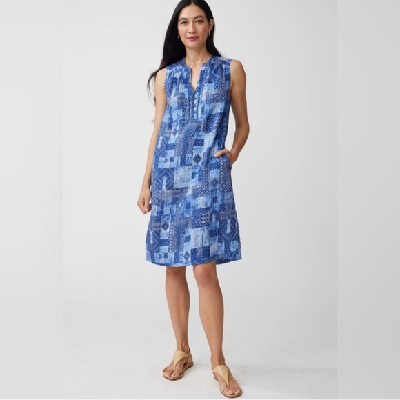 J. McLaughlin Dresses & Skirts - J. McLaughlin Nylee Sleeveless Linen Dress in Diamond Patch Blue Small NWT
